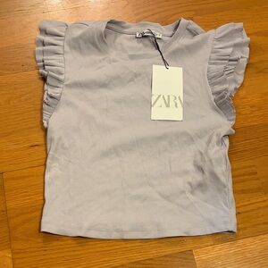 Zara Lavender Ruffle Sleeve Crop Top NWT